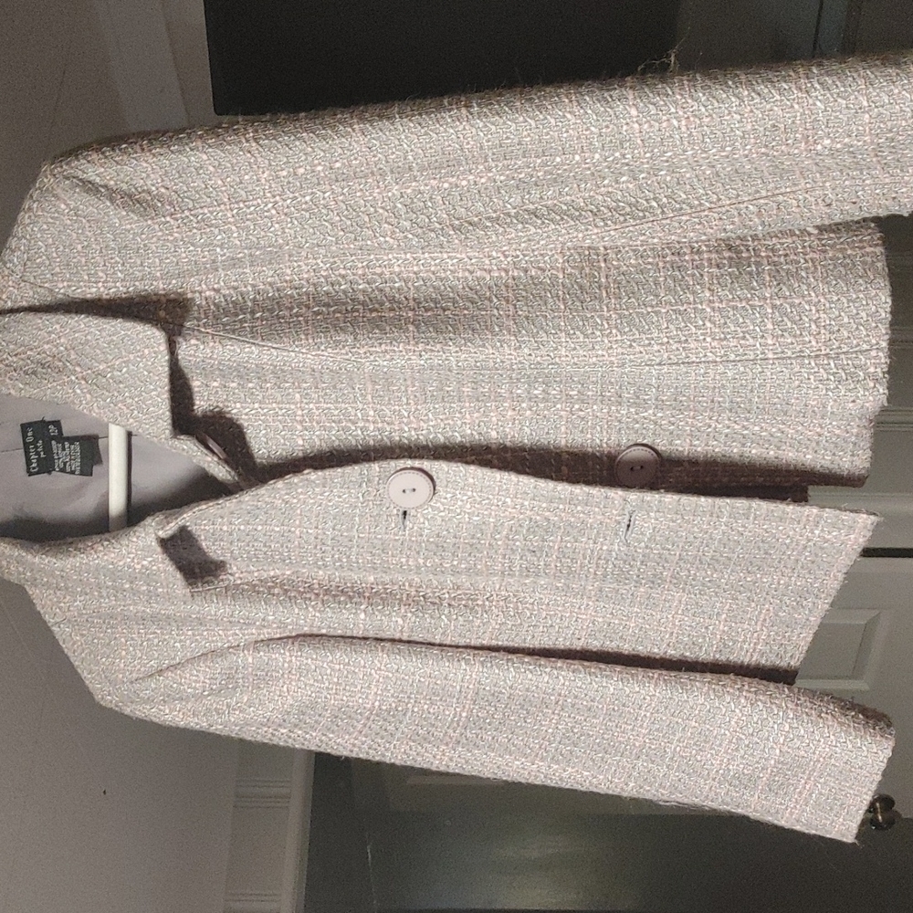 CHAPTER ONE WOMEN'S LT GRAY/PINK 3 BUTTON WORK BLAZER